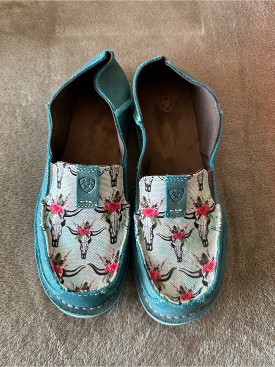 Ariat Shoes - Ariat Teal Floral Skull Slip-On Loafers